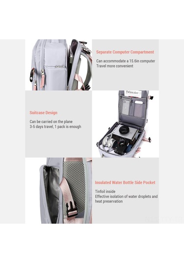 Dianziye "büyük Kapasiteli Usb'li Seyahat Sırt Çantası - Su Geçirmez Hafif Macaron Pembe" Pembe