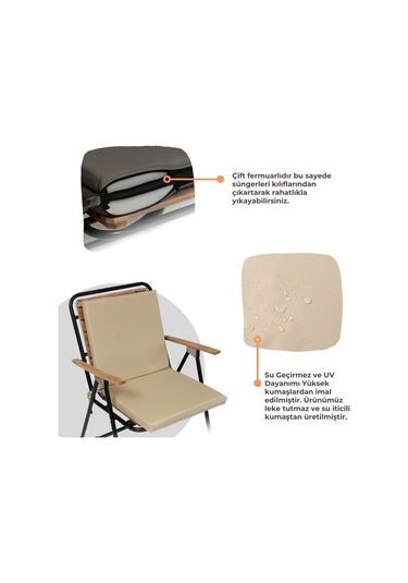 Xpermate Arkalıklı Fermuarlı 40 x 40 CM Sırtlıklı Sandalye Minderi Bej