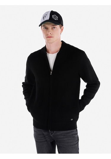 Colins Regular Fit Fermuarlı Triko Siyah Erkek Hırka Cl1064848 Siyah