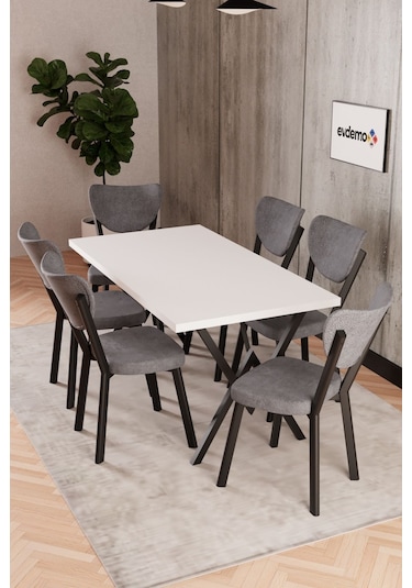 Elma 6 Kişilik Mutfak Yemek Masa Takımı Gri