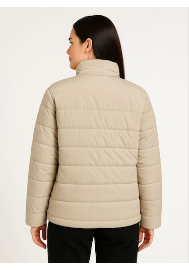 Bomber Mont Ceket Su İtici Kumaş, Kapitone Astarlı, Fermuarlı, Kışlık - Bej Bej