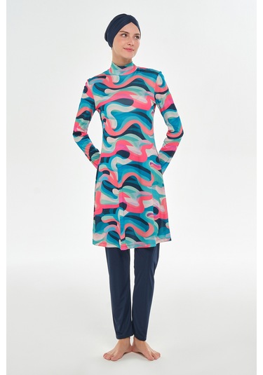 Likralı Tam Kapalı Tesettür Mayo Desenli 3106 Koyu Lacivert Koyulaci01 Koyu Lacivert