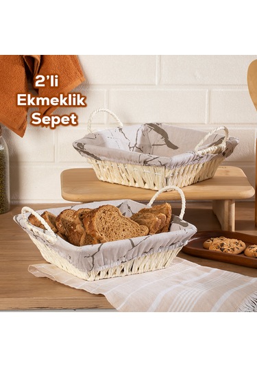Porsima Mio-021 2li Hasır Görünümlü Kare Ekmek Sepeti Beyaz
