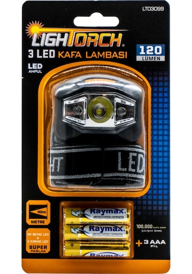 Lightorch LT03099 Pilli 3 Led Kafa Lambası 120 Lümen Siyah