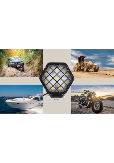 48w Altıgen Kafesli Siyah 16 LED Off Road Tekne Çalışma Lambası