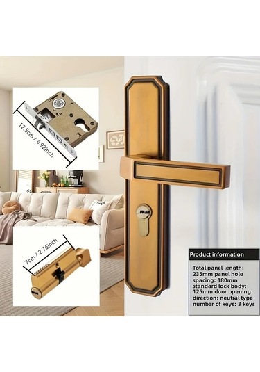 Willowhaven Sarı Bronz Avrupa Klasik Moda Yatak Odası Kapı Kolu Seti Sessiz Mekanik Kilit Dayanıklı.