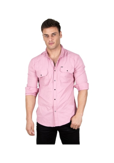 Deepsea Erkek Pembe Fitilli Çıtçıtlı Kot Gömlek 300421 Pembe