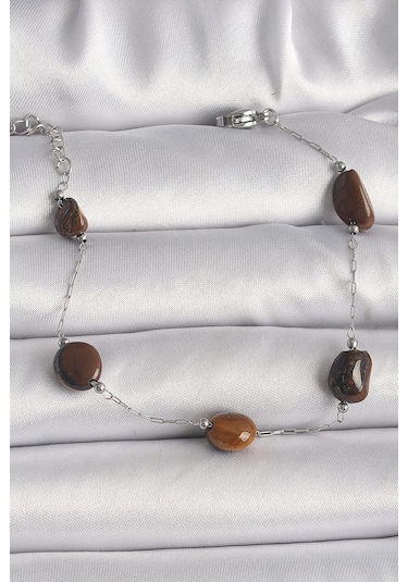 316l Çelik Gümüş Renk Zincir Kahverengi Doğaltaş Model Kadın Bileklik - Tj-bb6596 Diğer
