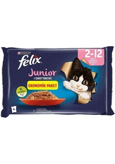 Felix Junior Pouch Ekonomik Paket Tavuklu Yavru Kedi Konservesi 4'lü 85 Gr