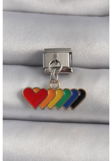 316l Çelik Gümüş Renk Renkli Sallantı Kalp Model Nomination Charm Çok Renkli