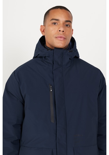 Ac&Co / Altınyıldız Classics - Erkek Lacivert Kapüşonlu Dik Yaka Standart Fit Kaban Lacivert