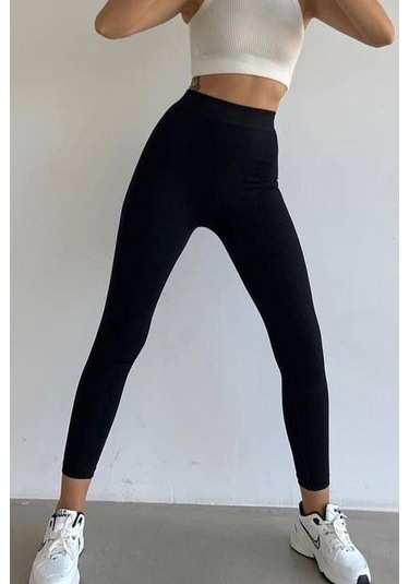 Madmext Siyah Yüksek Bel Kadın Fitilli Tayt Mg1625 SiYAH