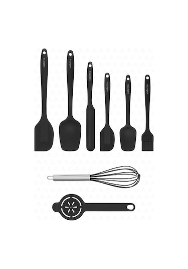 Valletta Drongo Isıya Dayanıklı Yanmaz Yapışmaz Silikon Spatula Seti 8 Parça Siyah