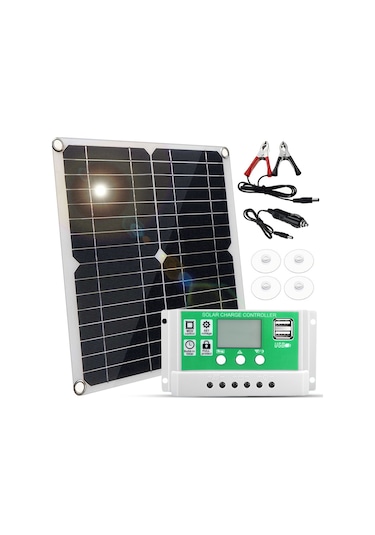 Reedark 20w Monokristal Güneş Paneli Seti 12v 60a Pwm Kontrolörlü Çift Usb Çıkışlı Araç/tepecik Batarya Şarj Cihazı Ip64 Su Geçirmez Yeşil