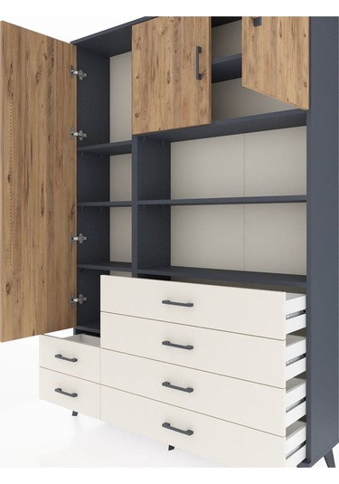 Arges Dolap 8 Raflı 6 Çekmeceli 3 Kapaklı 132x30x195 Antrasit... Antrasit