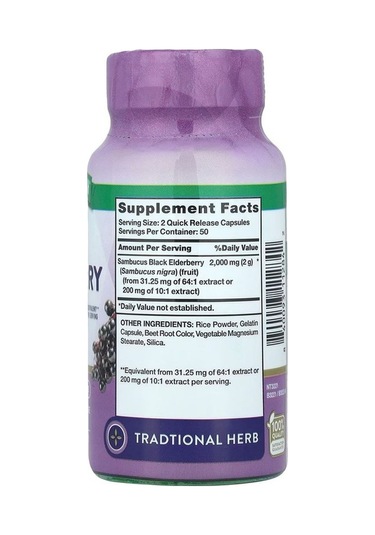 Nature's Truth, Sambucus Black Elderberry, 2,000 Mg, 100 Quick Release Capsules 1,000 Mg Per Capsule