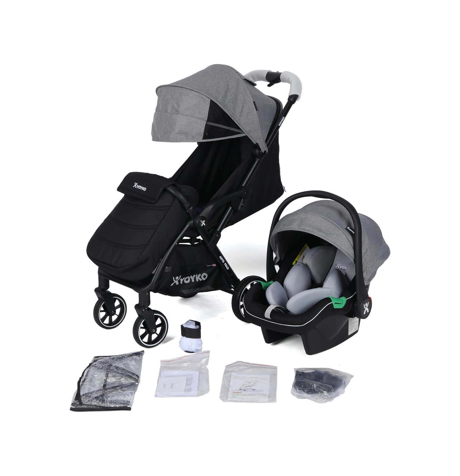 Wow Kabin Boy Tek Elle Kolay Katlanır Travel Bebek Arabası Autofold Grey Black