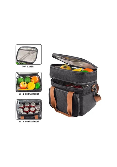 Yaozixa Siyah Çift Katlı Isı Saklama Çantası, Su Geçirmez, Leak-proof, Spor/ Piknik/ Öğle Yemeği İçin, 26x18x28cm Oxford Kumaşı Siyah