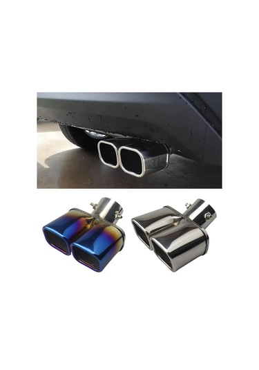 Besthome1 Silvery Kare Ağız Çift Çıkışlı Paslanmaz Çelik Otomobil Egzoz Borusu Ağızları
