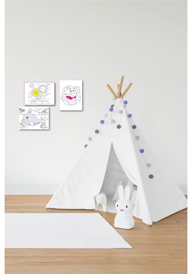 Çocuklar için 13,5 x 18 Cm 3'lü Ahşap Tablo Boyama Seti