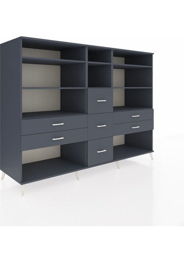 Kronos Dolap 8 Raflı 7 Çekmeceli 220x59x163 Antrasit-antrasit Antrasit-antrasit