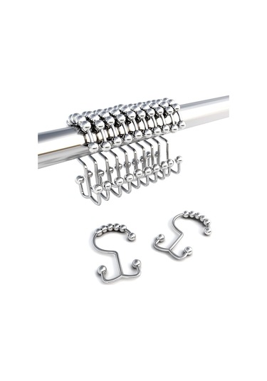 Duş Perdesi Kanca Halkası, Paslanmaz Metal Çift Rulo Sürgülü Duş Kancası, Duş Perdesi İçin, 12'li Set Gümüş Beyaz Gümüş Beyazı Beyaz - Gümüş