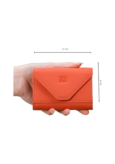 Mft Leather Hakiki Deri Kadın Akordiyon Cüzdan Mia 2190 Flother Mat Turuncu