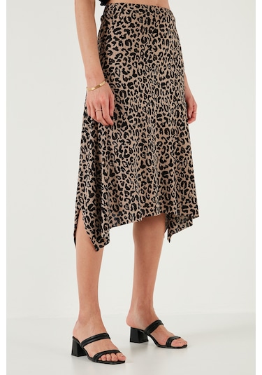 Lela Desenli Volanlı Midi Boy Bayan Etek 5869010 Leopar