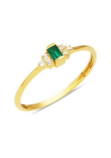 Bilezikci Yeşil Bagetli 14 Ayar Altın Minimal Yüzük Sarı Altın