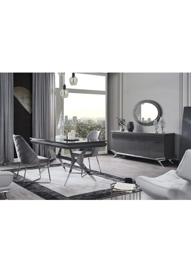 Asya Premium Yemek Odası Takımı Yemek Masası + 4 Adet Sandalye Gri