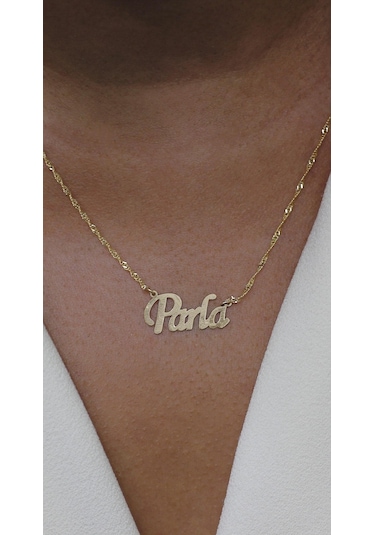 Diamine  Altın Singapur Zincir İsim Kolye