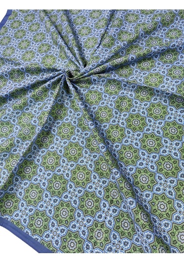 Ebruli Pamuklu Etnik Desenli Soft Eşarp 90x90 Cm Saks