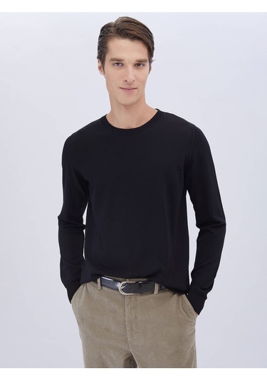 Kip Siyah Bisiklet Yaka Düz Örgü Triko Çok Renkli