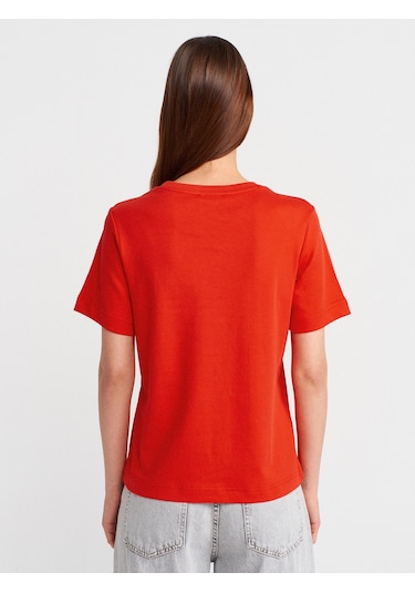 Dilvin 31763 Bisiklet Yaka T-shirt-kırmızı Kırmızı