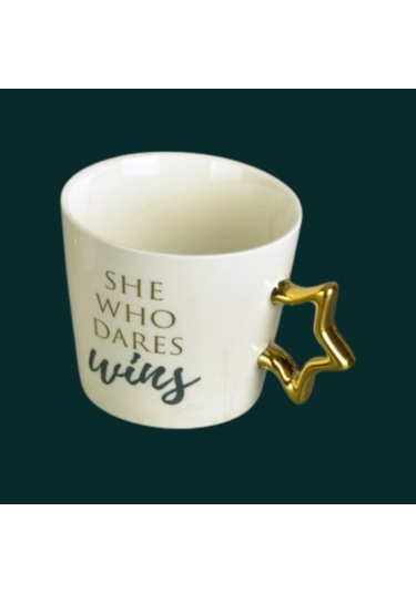 Tohana Porselen Kupa 350ml Yıldız Kulp Desen4 Beyaz