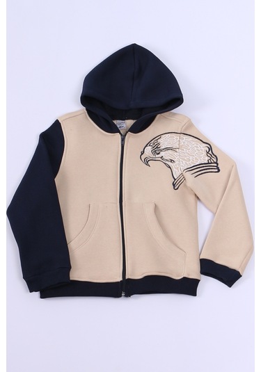 Erkek Çocuk 3 İplik Kolej Ceket Fermuarlı Cepli Desenli E6 Bej