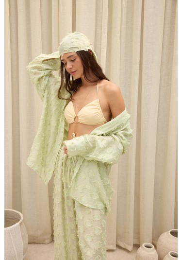 Mai Collection Sanary Bandana Detay Yeşil Gömlek Pantolon Takım