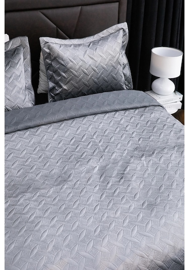 Queen Kadife Çift Kişilik Yatak Örtüsü - Antrasit