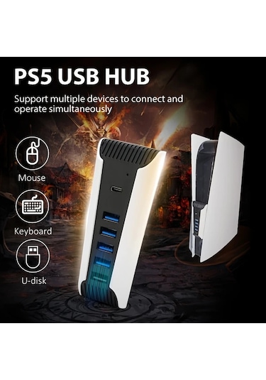 Xuweiwei Ps5 Hub Usb Yuksek Hizli Docking Istasyonu 2 Adet 4 Usb Port 1 Sarj Portu 1 Type C Uyumlu