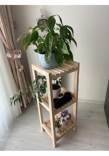 3 Katlı 90 35 30 Doğal Ahşap Dekoratif Çiçeklik-ofis-salon-oturma