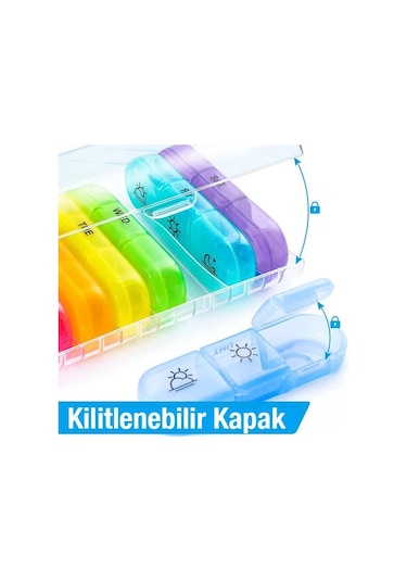Coofbe Haftalık İlaç Saklama Kutusu 21 Gözlü Kilitli Kapaklı Hap İlaç Vitamin Saklama Kutusu Kabı