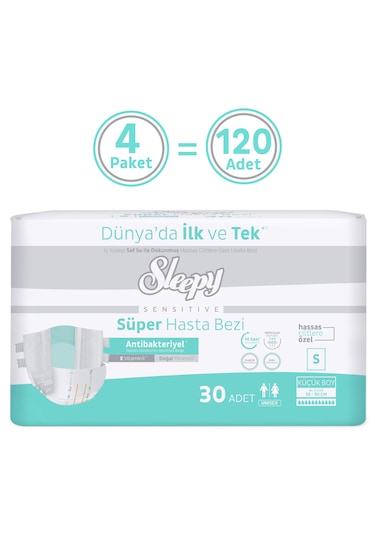 Sleepy Sensitive Antibakteriyel Süper Yetişkin Hasta Bezi Small 30x4 120 Adet S