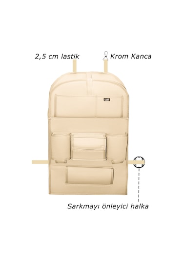 Bod Deri Masalı Oto Koltuk Arkası Koruyucu Eşya Düzenleyici Araç içi Organizer Bej