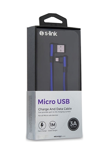 S-Link Swapp Sw-C555 1M 3A Micro Lacivert Kılıflı Metal -L- Kablo