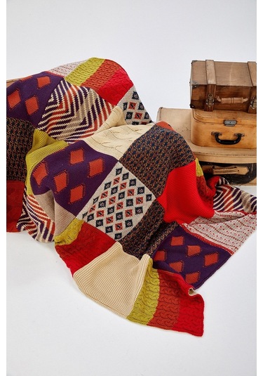 Peraluna Çift Kişilik Patch Özel Tasarım Battaniye 170X250 Cm-170X250 Cm Karışık