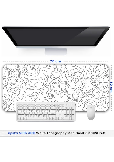 White Topography Map Mp077030 İlyuka Gaming Oyuncu Mousepad 70x30
