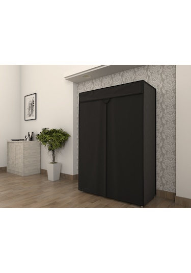 Çelik Borulu Siyah Bez Dolap Gardrop