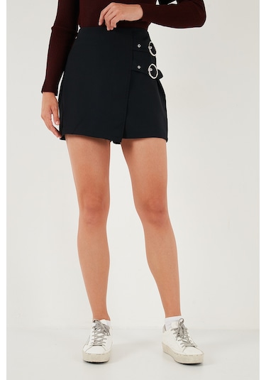 Lela Comfort Fit Kemer Detaylı Mini Boy Bayan Şort Etek 611Sr0081 Siyah