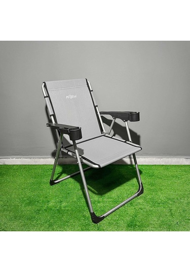 Argeus Rock Katlanabilir Kamp Sandalyesi Bardaklı - Kül Gri A-14 Çok Renkli