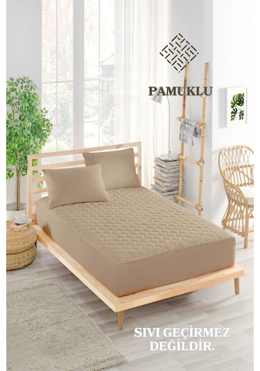 Sessiz Alez Kahve Yatak Koruyucu Pamuklu Kapitoneli Fitted Tek Kişilik